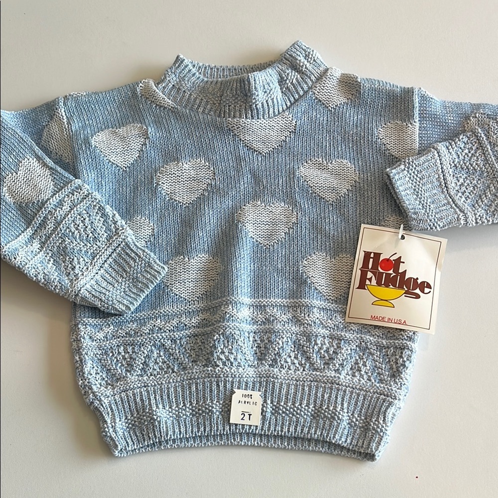 Vintage - deadstock, nwt light‎ blue textured hearts sweater